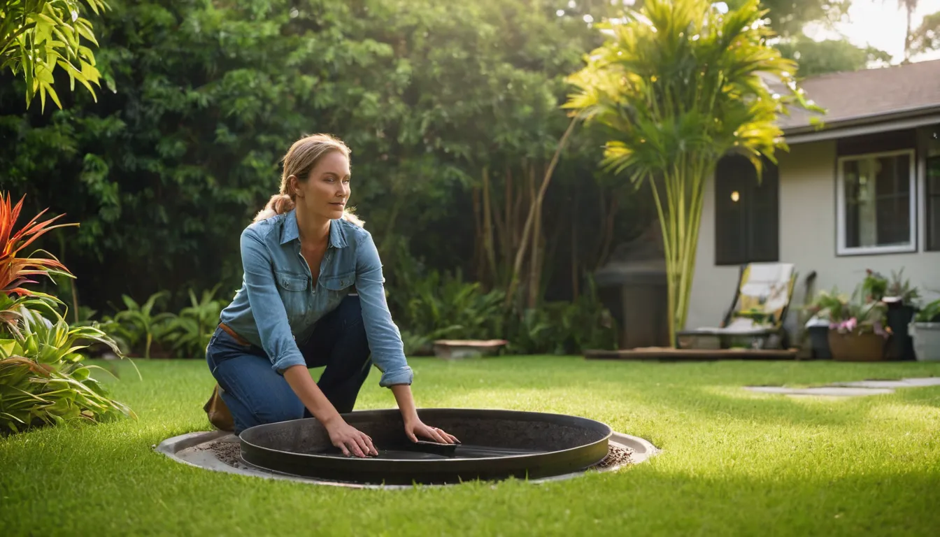 A provider checking a septic tank access lid in the St. Petersburg area